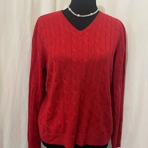 Red Cable Knit V-Neck Sweater